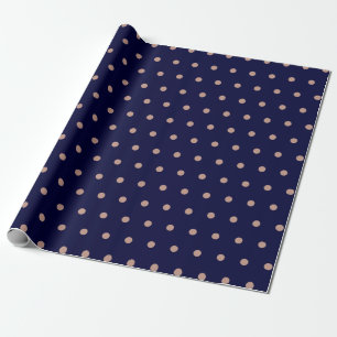 Navy Blue en Roos Gold Textured Polka Dot Pattern Cadeaupapier