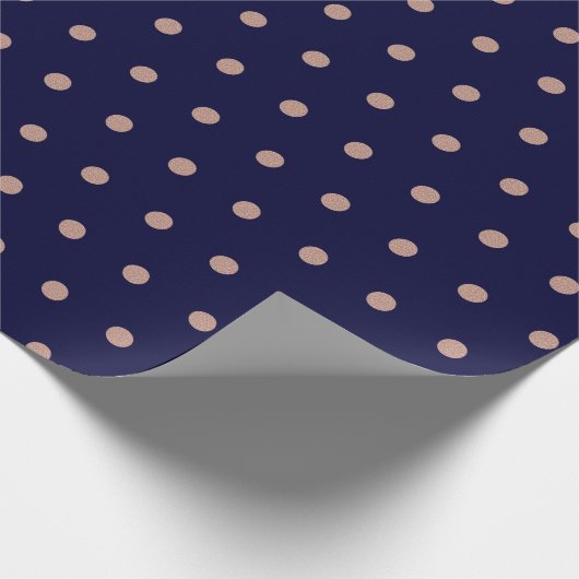 Navy Blue en Roos Gold Textured Polka Dot Pattern Cadeaupapier (Hoek)