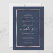 Navy Blue en Roos Gold Wedding Kaart (Voorkant)