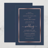 Navy Blue en Roos Gold Wedding Kaart (Voorkant / Achterkant)