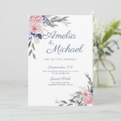 Navy Blue en roze bloemen Kaart (Staand voorkant)
