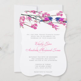 Navy Blue en roze Cherry Blossom  Tortelduifjes Kaart