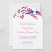 Navy Blue en roze Cherry Blossom  Tortelduifjes Kaart (Voorkant)