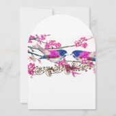Navy Blue en roze Cherry Blossom  Tortelduifjes Kaart (Achterkant)
