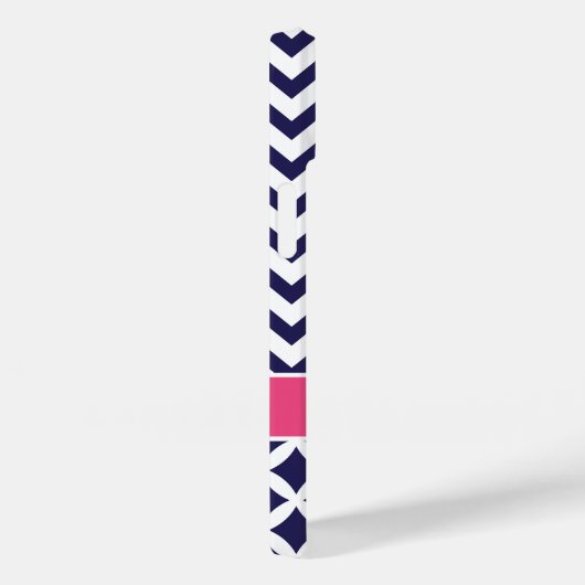 Navy Blue en roze Chevron Custom Monogram Case-Mate iPhone Case (Achterkant / Rechts)