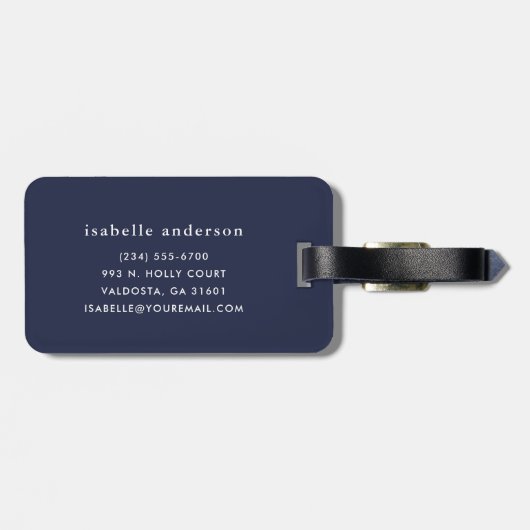 Navy Blue en Roze Chic Stripes Heart Monogram Bagagelabel (Achterkant horizontaal)