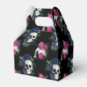 Navy Blue en roze Floral Skulls Gothic Wedding Bedankdoosjes (Achterkant)