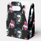 Navy Blue en roze Floral Skulls Gothic Wedding Bedankdoosjes (Geopend)