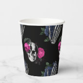 Navy Blue en roze Floral Skulls Gothic Wedding Papieren Bekers (Achterkant)