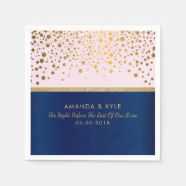 Navy Blue en Roze met Gold Confetti Dot Design Servetten