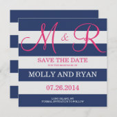 Navy Blue en roze monogram opslaan op datum Save The Date (Voorkant / Achterkant)