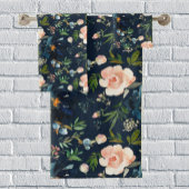 Navy Blue en roze rozen Floral Rozen Chic Bad Handdoek