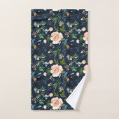 Navy Blue en roze rozen Floral Rozen Chic Bad Handdoek (Handdoek)