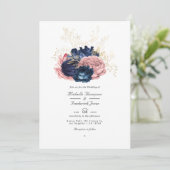 Navy Blue en Roze  Rozen QR Code Weddenschap Kaart (Staand voorkant)
