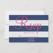 Navy Blue en Roze Stripe RSVP-kaart RSVP Kaartje (Voorkant)