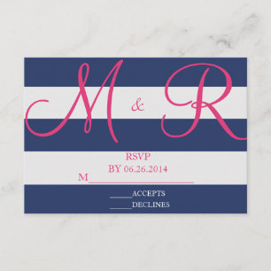 Navy Blue en Roze Stripe RSVP-kaart RSVP Kaartje