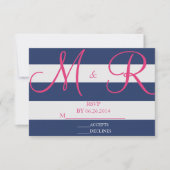 Navy Blue en Roze Stripe RSVP-kaart RSVP Kaartje (Voorkant)