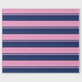 Navy Blue en roze stripes en Polka Dots Cadeaupapier (Vlak)