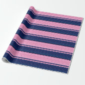 Navy Blue en roze stripes en Polka Dots Cadeaupapier (Uitgerold)