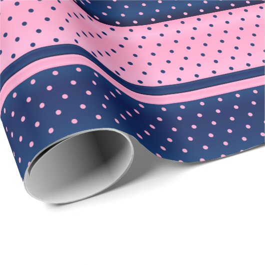 Navy Blue en roze stripes en Polka Dots Cadeaupapier (Rol Hoek)