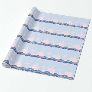 Navy Blue en roze walvis Cadeaupapier