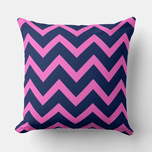 Navy-Blue en Roze Zigzag Chevron Geometric Pattern Kussen (Voorkant)