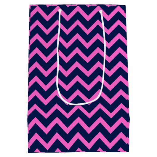 Navy-Blue en Roze Zigzag Chevron Geometric Pattern Medium Cadeauzakje (Achterkant)