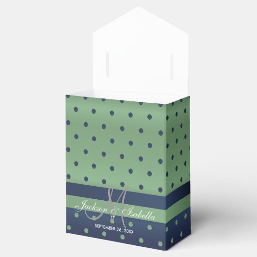 Navy Blue en Sage Green Polka Dots Bedankdoosjes (Geopend)