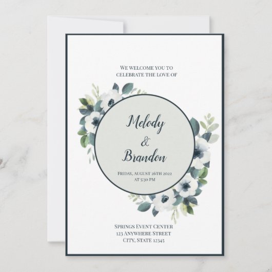 Navy Blue en Sage Invitation Kaart (Voorkant)