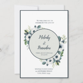 Navy Blue en Sage Invitation Kaart