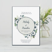Navy Blue en Sage Wedding Invitation Kaart (Staand voorkant)