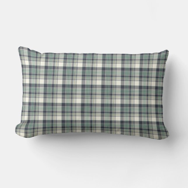 Navy Blue en Seafoam Green Coastal Plaid Kussen (Voorkant)