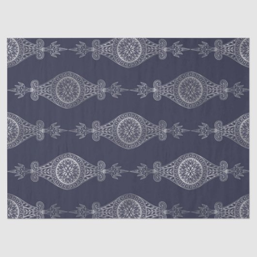 Navy Blue en Silver Abstract Boho Pattern Tissuepapier (Voorkant)