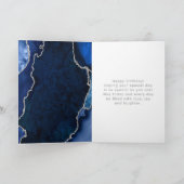 Navy Blue en Silver Agaat Happy Birthday Kaart (Binnen)