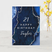 Navy Blue en Silver Agaat Happy Birthday Kaart (Gele Bloem)