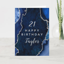 Navy Blue en Silver Agaat Happy Birthday Kaart