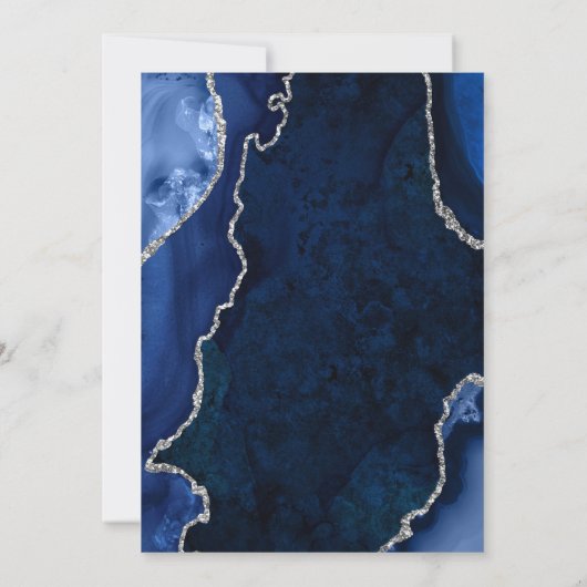 Navy Blue en Silver Agate Marble Engagement Party Kaart (Achterkant)