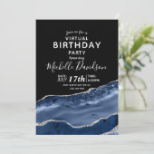 Navy Blue en Silver Agate Virtual Birthday Invitat Kaart (Staand voorkant)