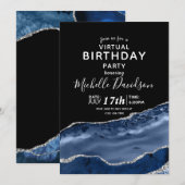 Navy Blue en Silver Agate Virtual Birthday Invitat Kaart (Voorkant / Achterkant)