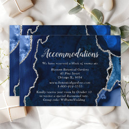Navy Blue en Silver Agate Wedding Accommodations Informatiekaartje