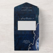 Navy Blue en Silver Agate Wedding All In One Uitnodiging (Buitenkant)