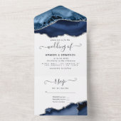 Navy Blue en Silver Agate Wedding All In One Uitnodiging (Binnen)