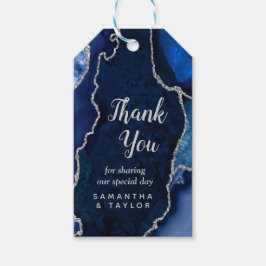 Navy Blue en Silver Agate Wedding Bedankt Cadeaulabel