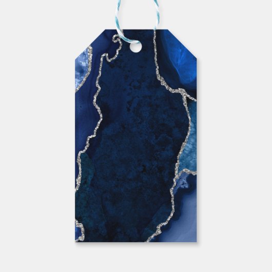 Navy Blue en Silver Agate Wedding Bedankt Cadeaulabel (Achterkant)