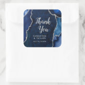 Navy Blue en Silver Agate Wedding Bedankt Vierkante Sticker (Tas)
