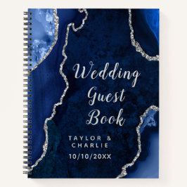Navy Blue en Silver Agate Wedding Guest Book Notitieboek