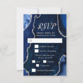 Navy Blue en Silver Agate Wedding Meal Choice RSVP Kaartje (Voorkant)
