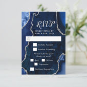 Navy Blue en Silver Agate Wedding Meal Choice RSVP Kaartje (Staand voorkant)