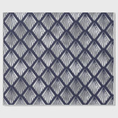 Navy Blue en Silver Art Deco Diamond Pattern Cadeaupapier (Vlak)
