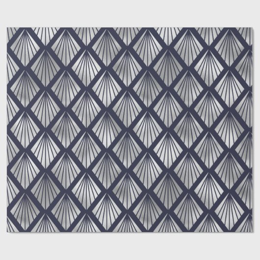 Navy Blue en Silver Art Deco Diamond Pattern Cadeaupapier (Vlak)